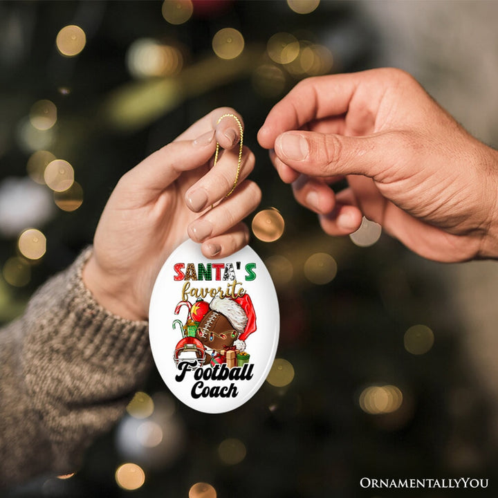 Santa's Favorite Football Coach Ornament, Festive Sports Gift and Decor for the Holiday Season Ceramic Ornament OrnamentallyYou 