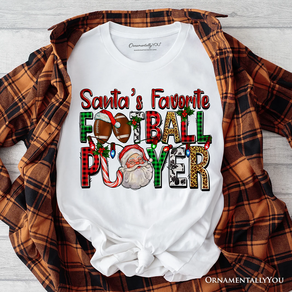 Santa’s Favorite Football Player Plaid Christmas T-Shirt, Sports Team Holiday Tee