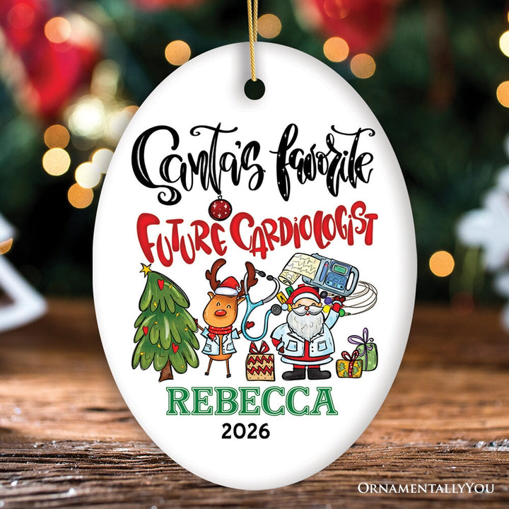 Santa’s Favorite Future Cardiologist Christmas Ornament, Medical Student Custom Keepsake Gift Ceramic Ornament OrnamentallyYou Oval 