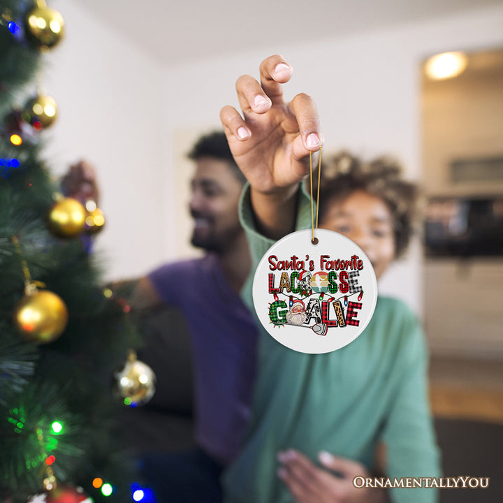 Santa's Favorite Lacrosse Goalie Plaid Ornament, Sports Christmas Gift