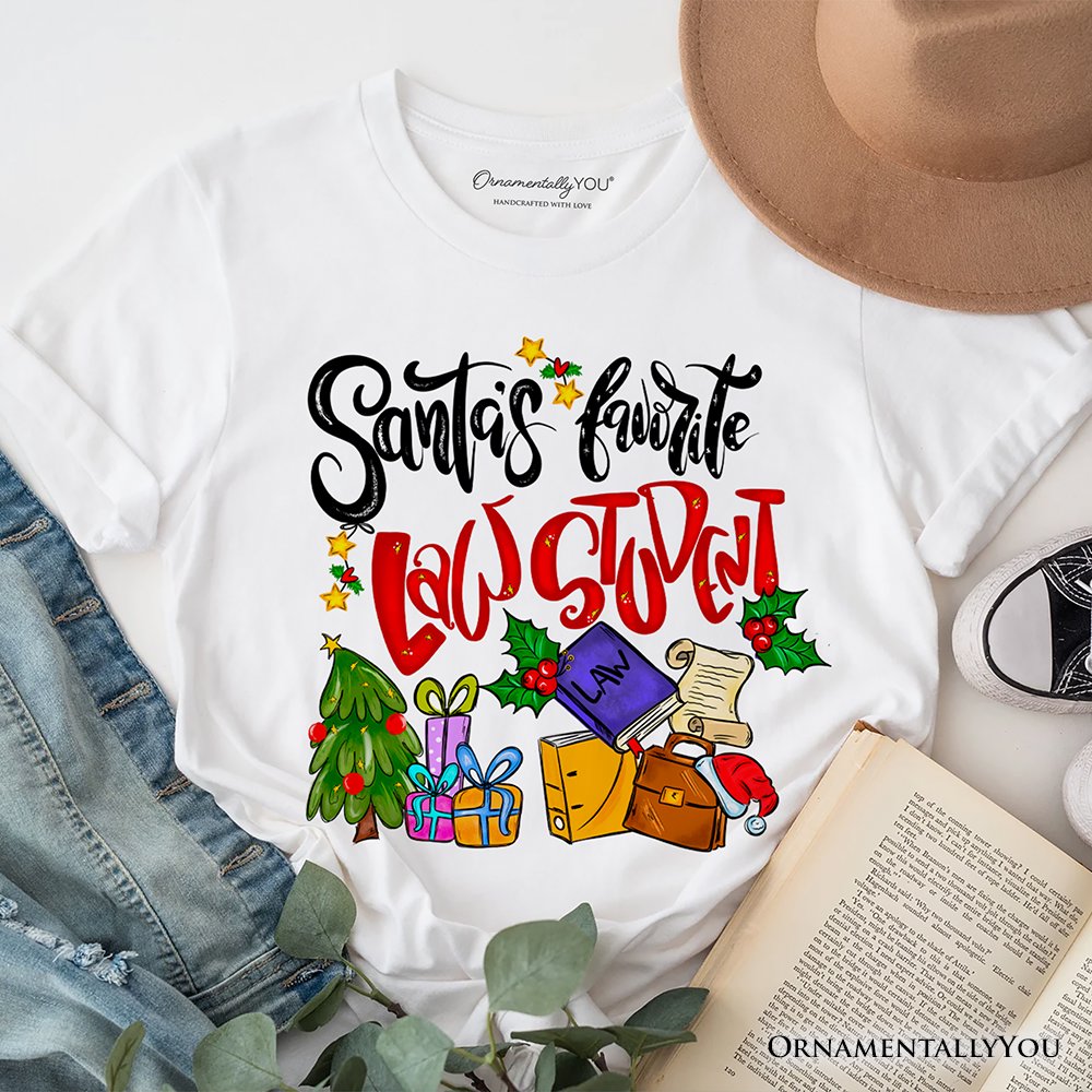 Santa's Favorite Law Student T-Shirt, Merry Christmas Legal Studies Tee T-Shirts OrnamentallyYou White XS 