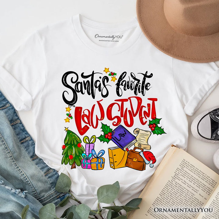 Santa's Favorite Law Student T-Shirt, Merry Christmas Legal Studies Tee T-Shirts OrnamentallyYou White XS 