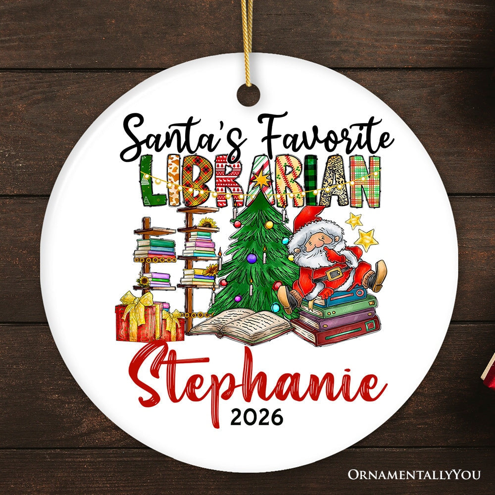 Santa’s Favorite Librarian Custom Christmas Ornament, Personalized Holiday Gift Ceramic Ornament OrnamentallyYou Circle 