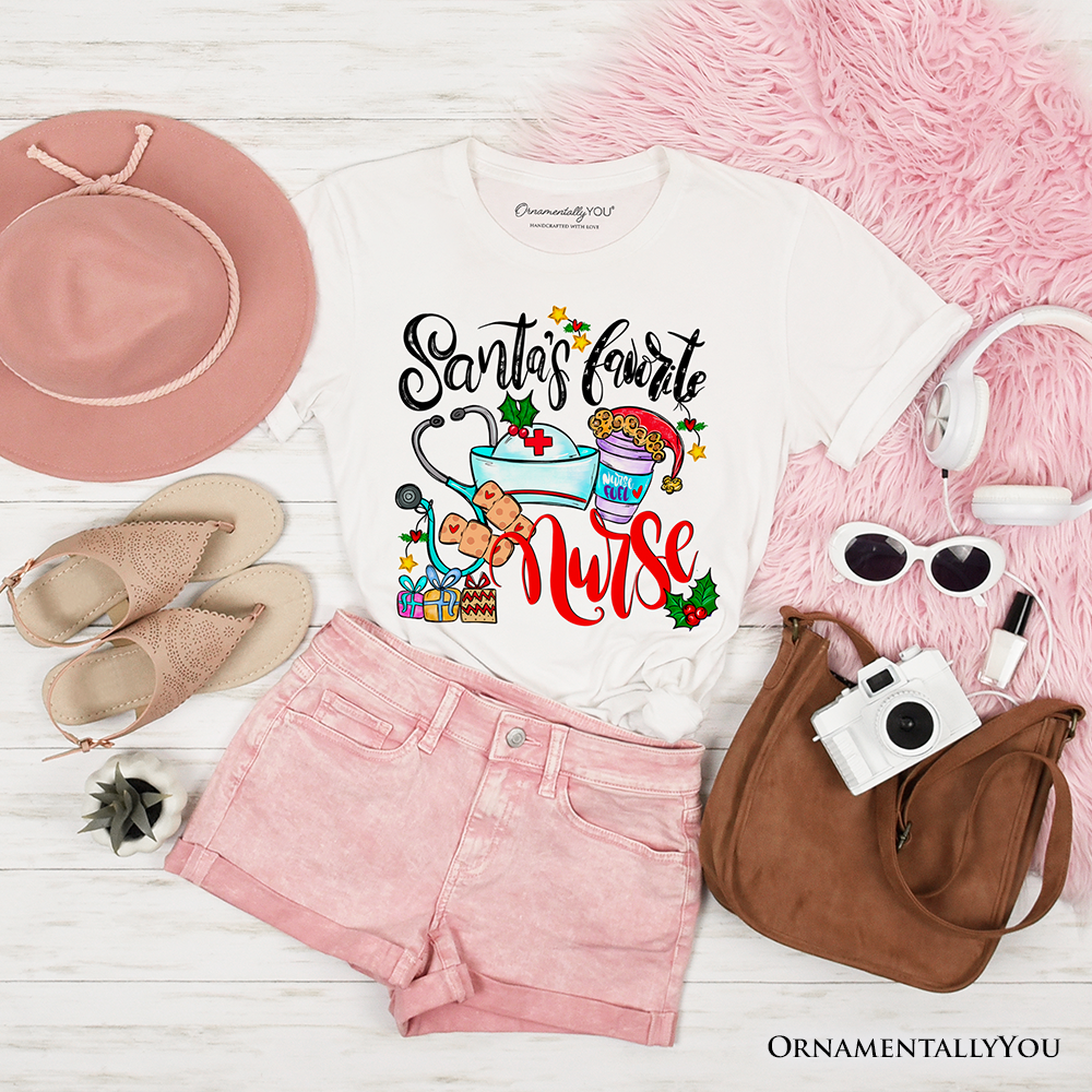 Santa’s Favorite Nurse T-Shirt, Cheerful Christmas Tee