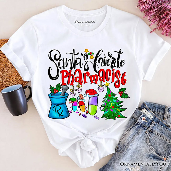 Santa's Favorite Pharmacist T-Shirt, Merry Christmas Pharmacy Tee T-Shirts OrnamentallyYou White XS 