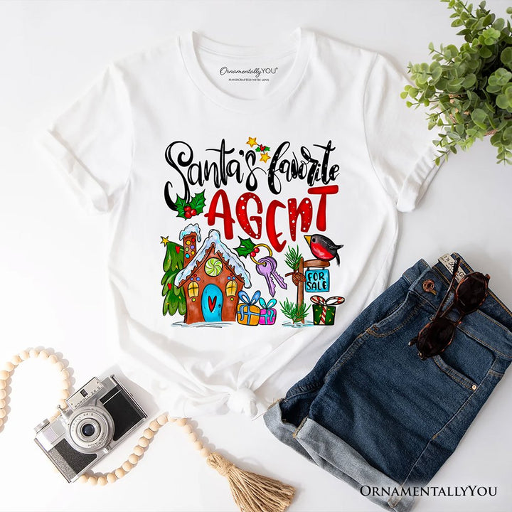 Santa’s Favorite Real Estate Agent T-Shirt, Festive Holiday Christmas Tee T-Shirts OrnamentallyYou White XS 