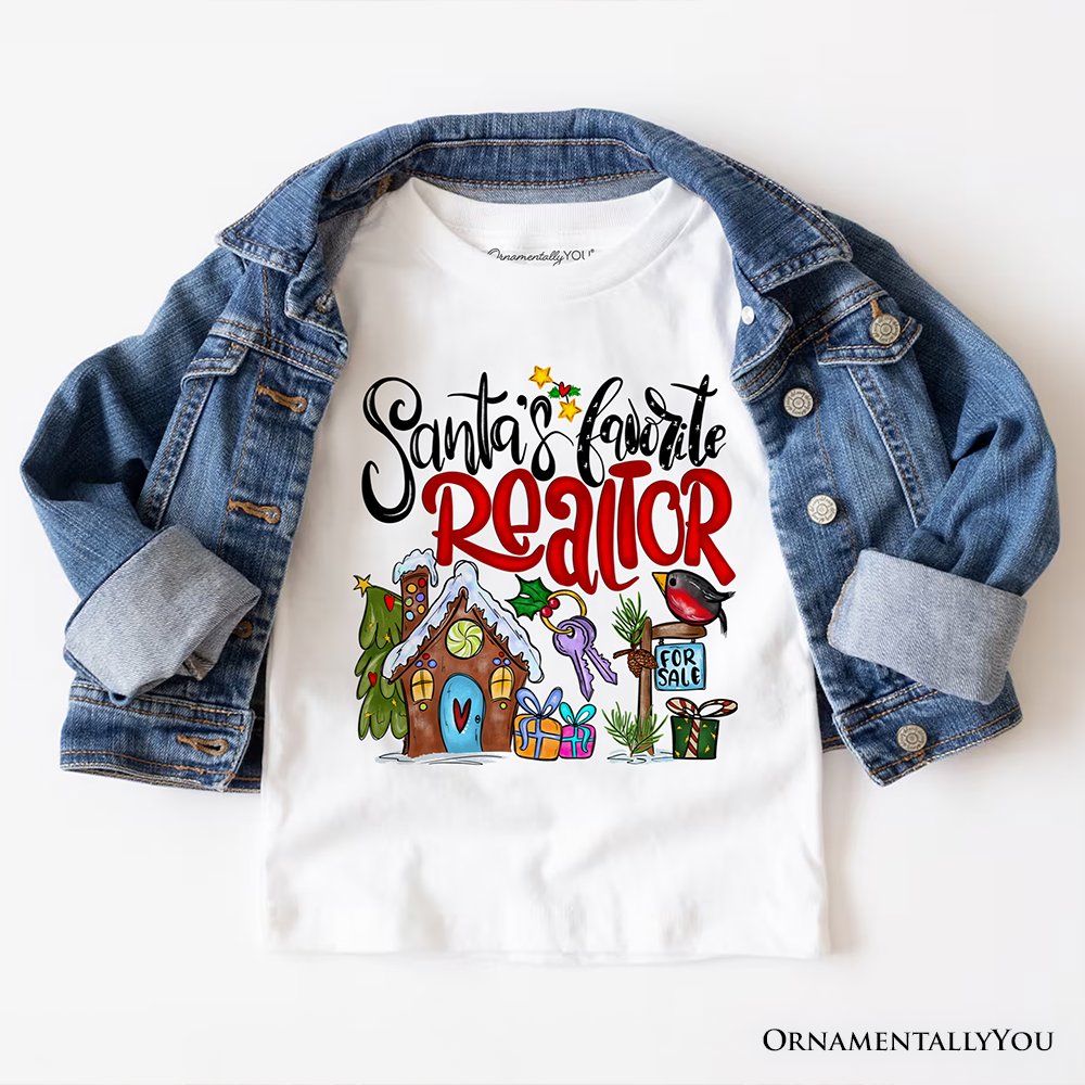 Santa’s Favorite Realtor T-Shirt, Merry Christmas Home Tee T-Shirts OrnamentallyYou White XS 