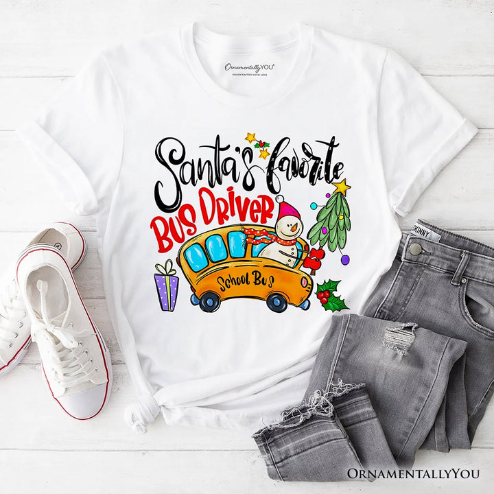 Santa’s Favorite School Bus Driver T-Shirt, Merry Holiday Tee T-Shirts OrnamentallyYou White XS 