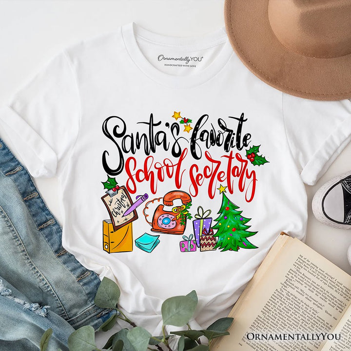 Santa’s Favorite School Secretary T-Shirt, Merry Christmas Office Tee T-Shirts OrnamentallyYou White XS 