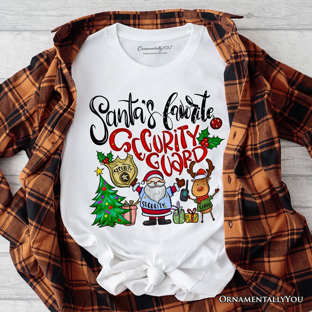 Santa’s Favorite Security Guard T-Shirt, Merry Christmas Safety Patrol Tee T-Shirts OrnamentallyYou White XS 
