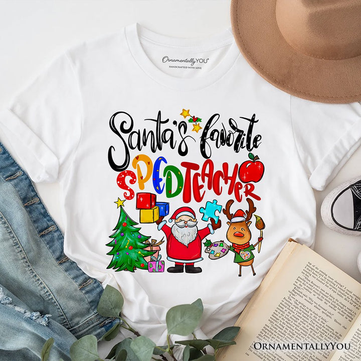 Santa’s Favorite Special Education Teacher T-Shirt, Merry Holiday Classroom Tee T-Shirts OrnamentallyYou White XS 