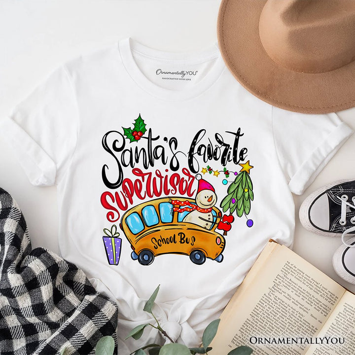 Santa’s Favorite Supervisor T-Shirt, Merry Christmas School Bus Tee T-Shirts OrnamentallyYou White XS 