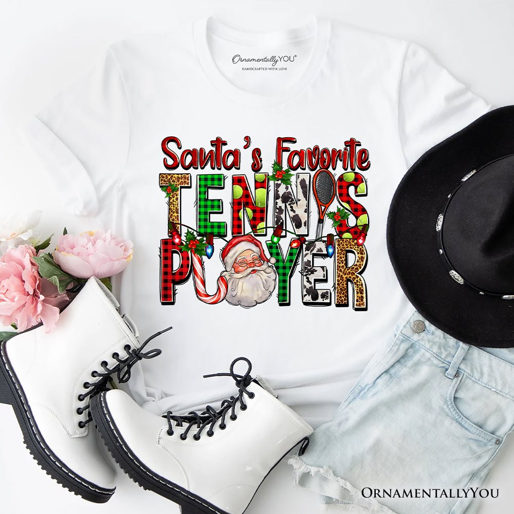 Santa’s Favorite Tennis Player Christmas T-Shirt, Sports Team Holiday Tee T-Shirts OrnamentallyYou White XS 