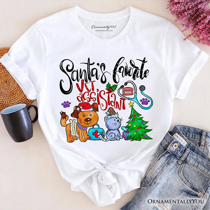 Santa’s Favorite Vet Assistant T-Shirt, Merry Christmas Pet Care Tee T-Shirts OrnamentallyYou White XS 