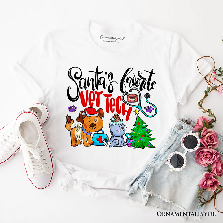 Santa’s Favorite Vet Tech Christmas T-Shirt, Festive Holiday Veterinary Tee