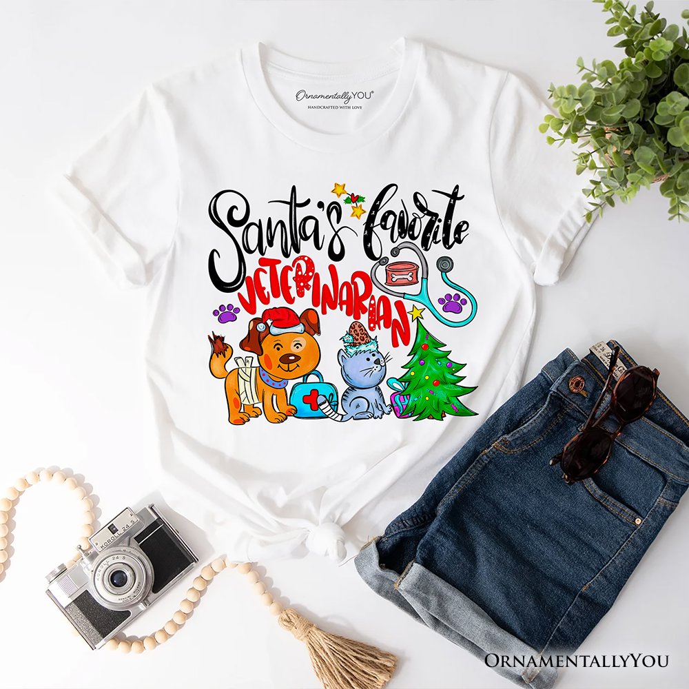 Santa’s Favorite Veterinarian T-Shirt, Merry Christmas Pet Care Tee T-Shirts OrnamentallyYou White XS 