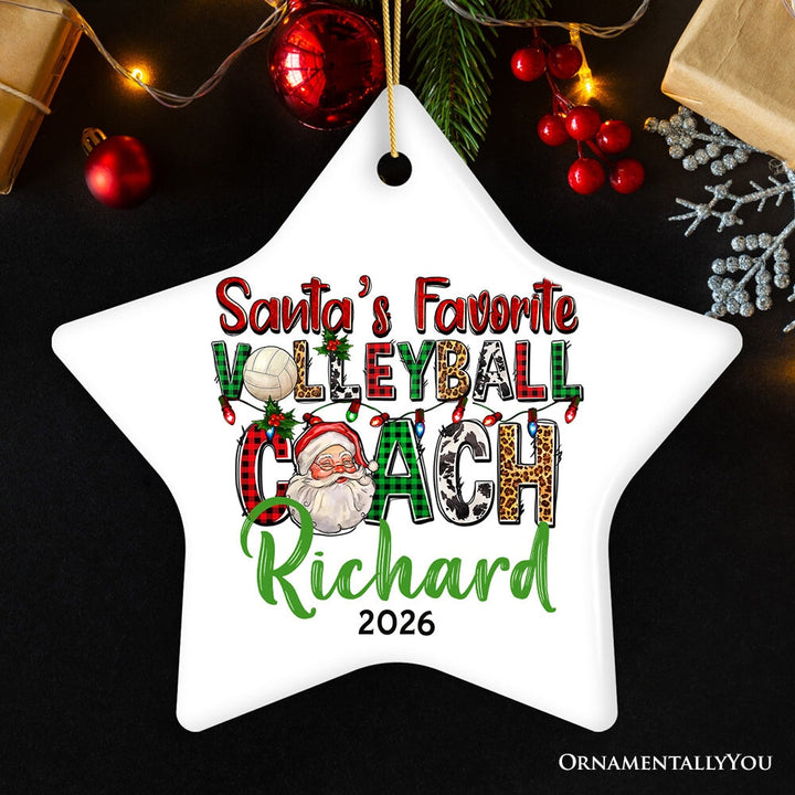 Santa’s Favorite Volleyball Coach Personalized Christmas Ornament, Custom Sports Appreciation Gift Ceramic Ornament OrnamentallyYou Star 