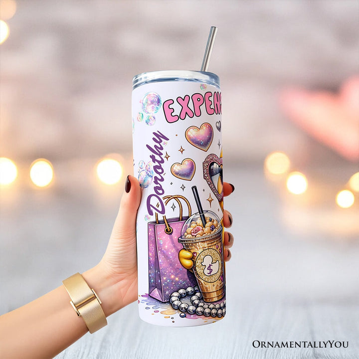 Sassy Rubber Duck 20oz Personalized Tumbler With Lid and Stainless Steel Straw, Purple Glam Girl Gift Cup Tumbler OrnamentallyYou 