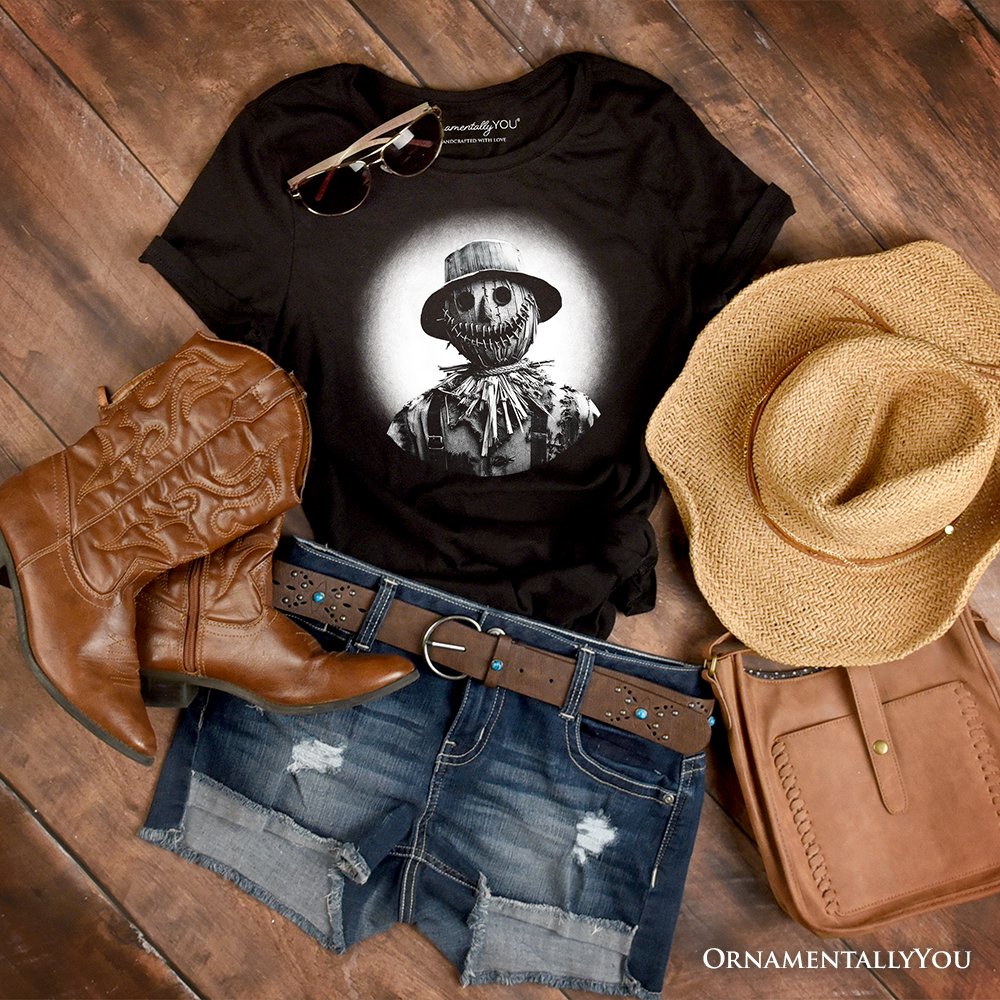 Scarecrow Spooky Portrait T-Shirt, Horror Villain Theme Halloween Tee T-Shirts OrnamentallyYou Black XS 