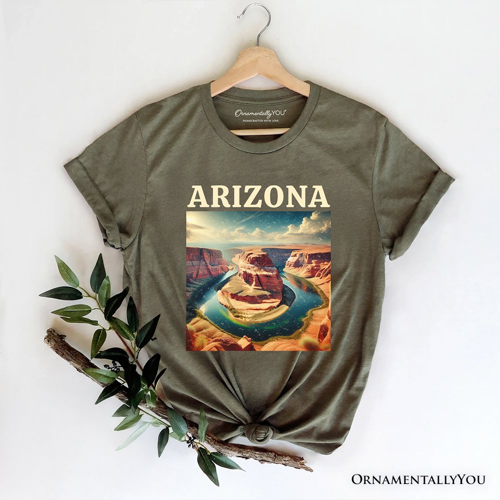 Scenic Arizona State Desert Canyon Vintage T-Shirt, Horseshoe Bend Tee and Southwest Nature Souvenir T-Shirts OrnamentallyYou Military Green XS 