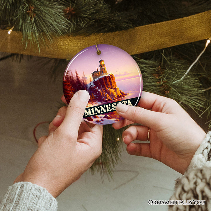 Scenic Minnesota Split Rock Lighthouse Ornament, Lake Superior Landmark Christmas Gift and Tree Decor