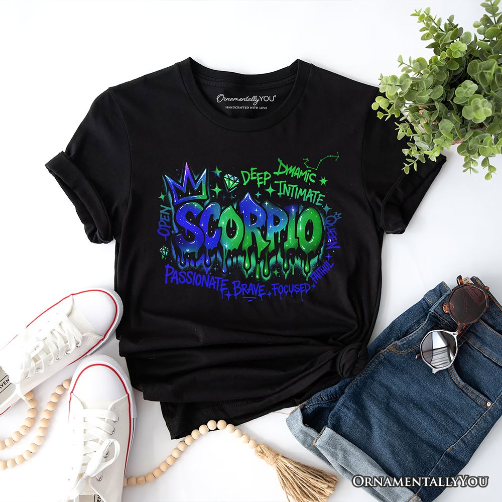 Scorpio Graffiti Zodiac T-Shirt, Street Style Astrology Horoscope Tee T-Shirts OrnamentallyYou Black XS 