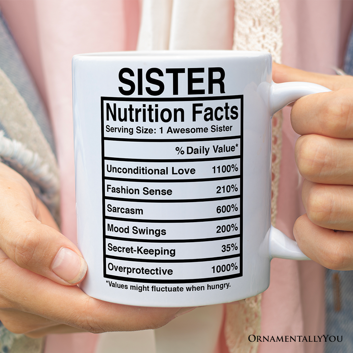 Sister Nutrition Facts Personalized Mug, Birthday Gift With Custom Names and Percentages