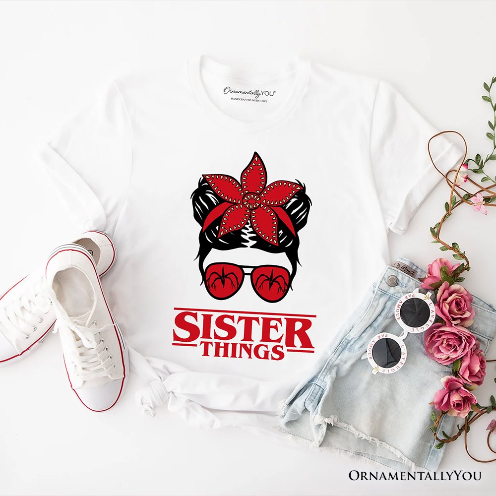 Sister Things Messy Bun Retro T-Shirt, Red Bandana Glasses Family Matching Tee T-Shirts OrnamentallyYou White XS 