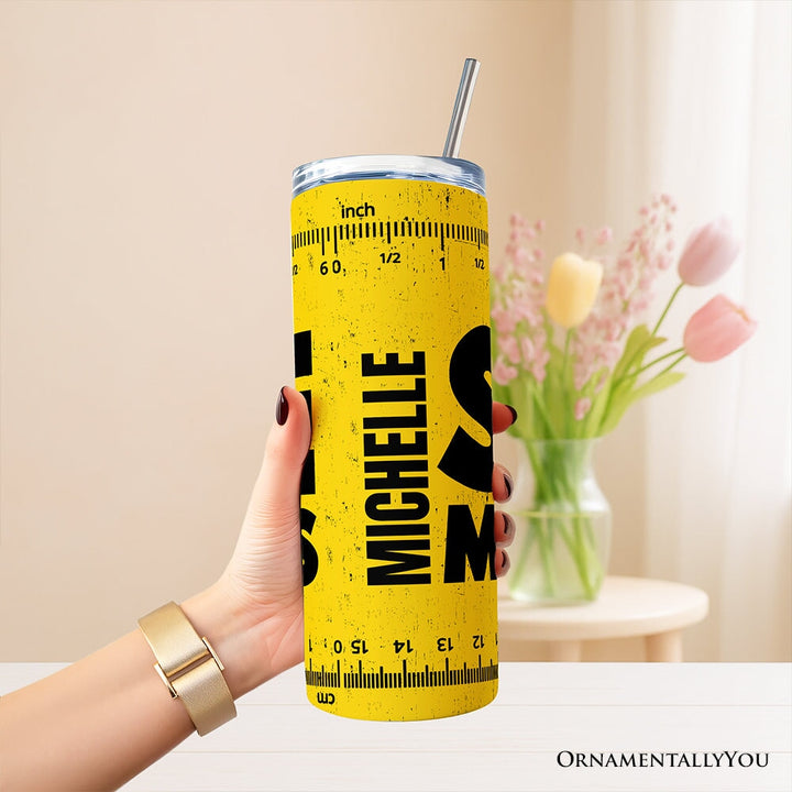 Size Matters Man 20oz Personalized Tumbler With Lid and Stainless Steel Straw, Handyman Tape Measure Gift Cup Tumbler OrnamentallyYou 