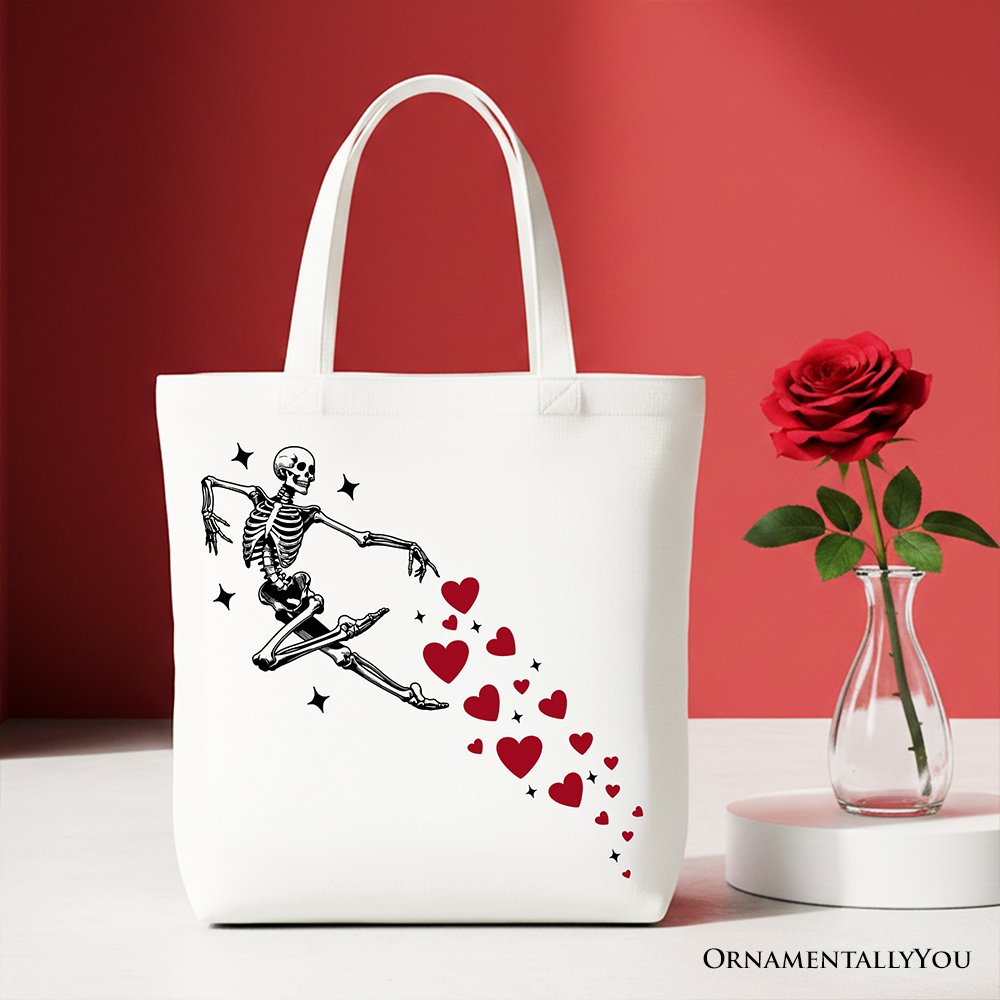 Skeleton Hearts Valentine Tote Bag, Playful Funny Gift Shopper Tote Bag OrnamentallyYou White 