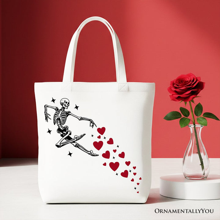 Skeleton Hearts Valentine Tote Bag, Playful Funny Gift Shopper Tote Bag OrnamentallyYou White 