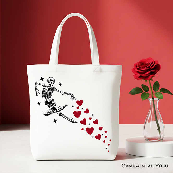 Skeleton Hearts Valentine Tote Bag, Playful Funny Gift Shopper
