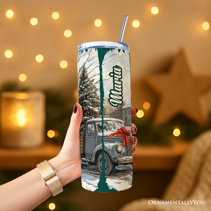 Small Town Christmas 20oz Personalized Tumbler With Lid and Stainless Steel Straw, Highland Cow Rustic Western Cowgirl Gift Cup