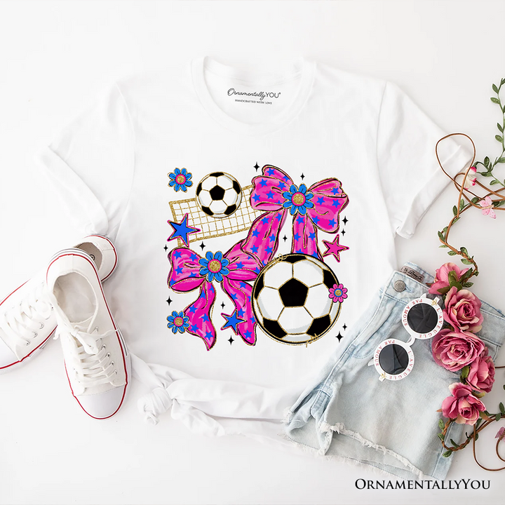 Soccer Coquette Pink Bow T-Shirt, Preppy Game Day Tee