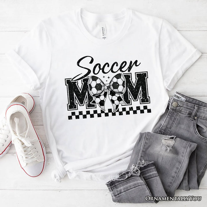 Soccer Mom Coquette Bow Retro T-Shirt, Stylish Game Day White Tee for Trendy and Proud Sports Mothers T-Shirts OrnamentallyYou White XS 