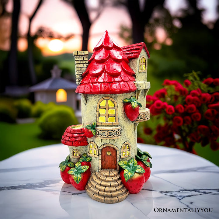 Solar Powered Strawberry Fairy Home Garden Statue, 10" Unique Spring Decoration Resin Statues OrnamentallyYou 