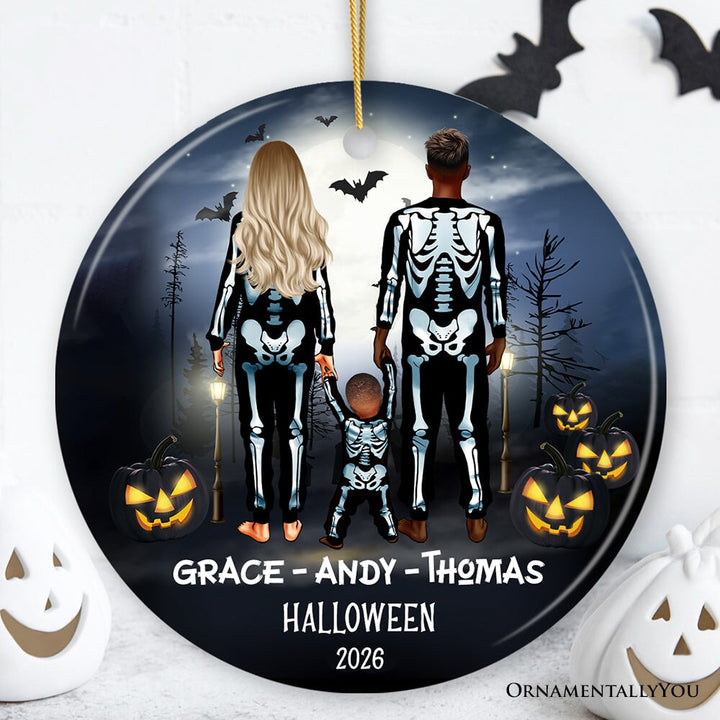 Spooky Family Customized Horror Theme Ornament, Halloween Tree Decoration, Skeleton Pajamas Ceramic Ornament OrnamentallyYou 