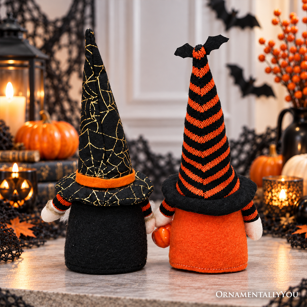 Spooky Pumpkin Plush Gnome Set of 2, Trick or Treat Halloween 10" Tabletop Decor