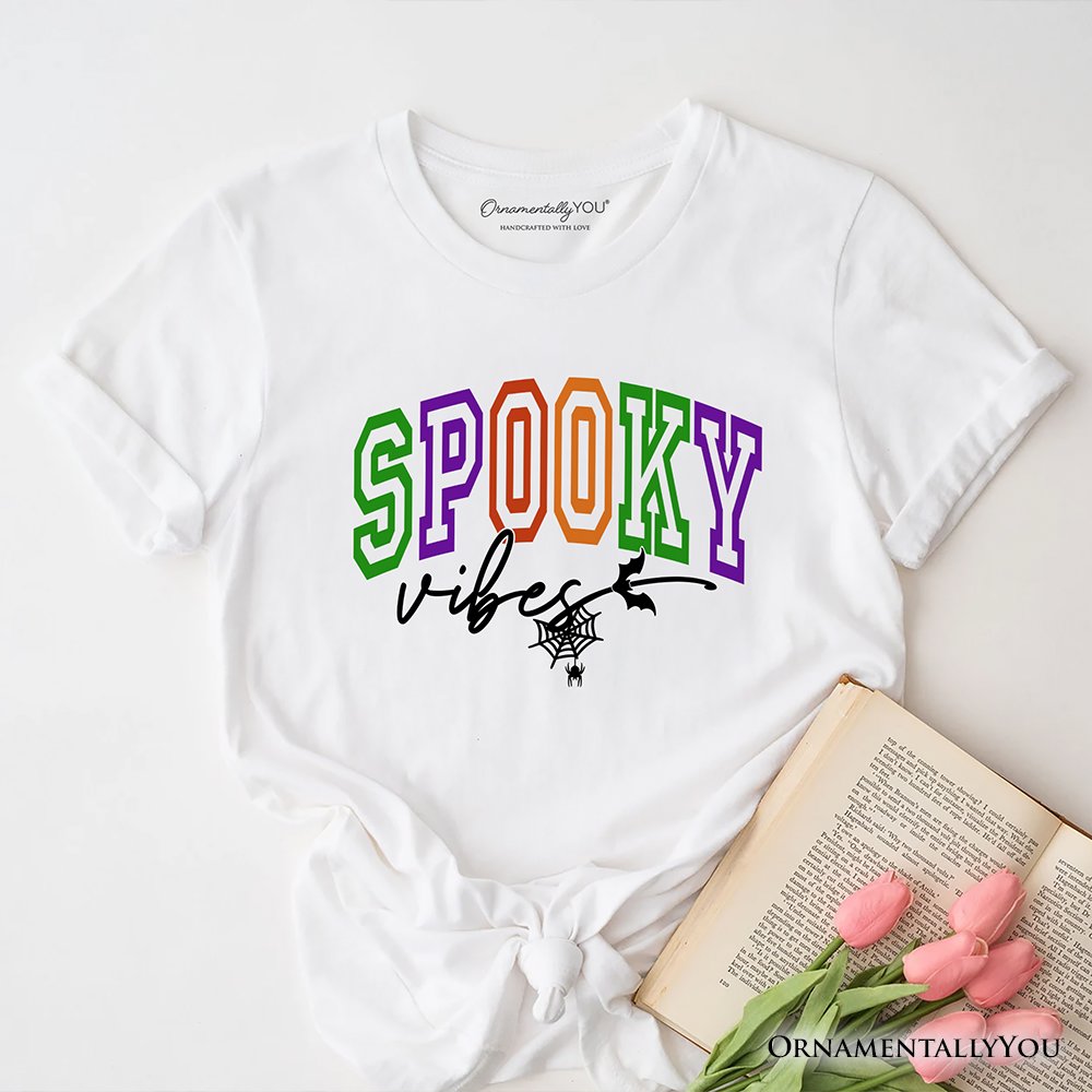 Spooky Vibes Sports Lettering T-Shirt, Colorful Halloween Tee T-Shirts OrnamentallyYou White XS 