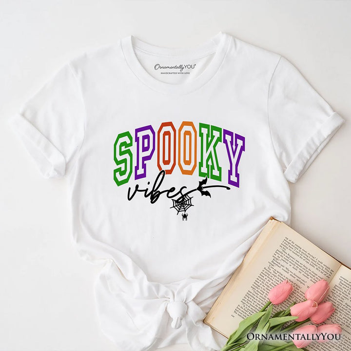 Spooky Vibes Sports Lettering T-Shirt, Colorful Halloween Tee T-Shirts OrnamentallyYou White XS 