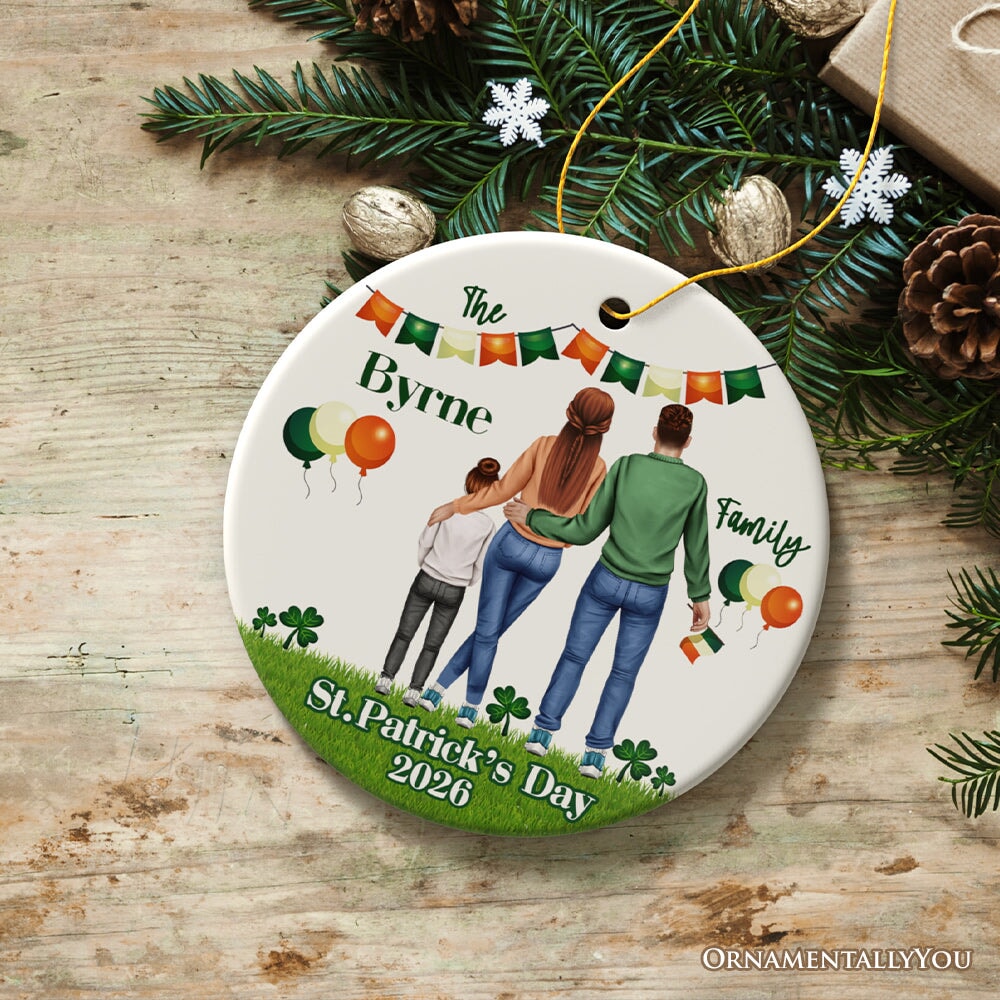 St Patricks Day Personalized Family Ornament, Irish Themed Customized Gift for St Pattys Ceramic Ornament OrnamentallyYou 