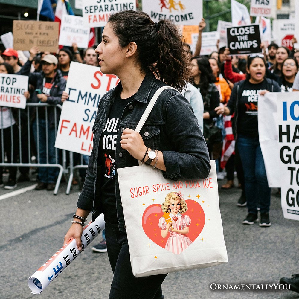 Sugar Spice and Fuck Ice Retro Protest Tote Bag, Vintage Social Justice Gift Shopper Tote Bag OrnamentallyYou 