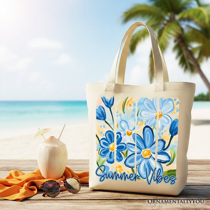 Summer Vibes Brushstroke Flowers Tote Bag, Aesthetic Gift Shopper Tote Bag OrnamentallyYou Beige 