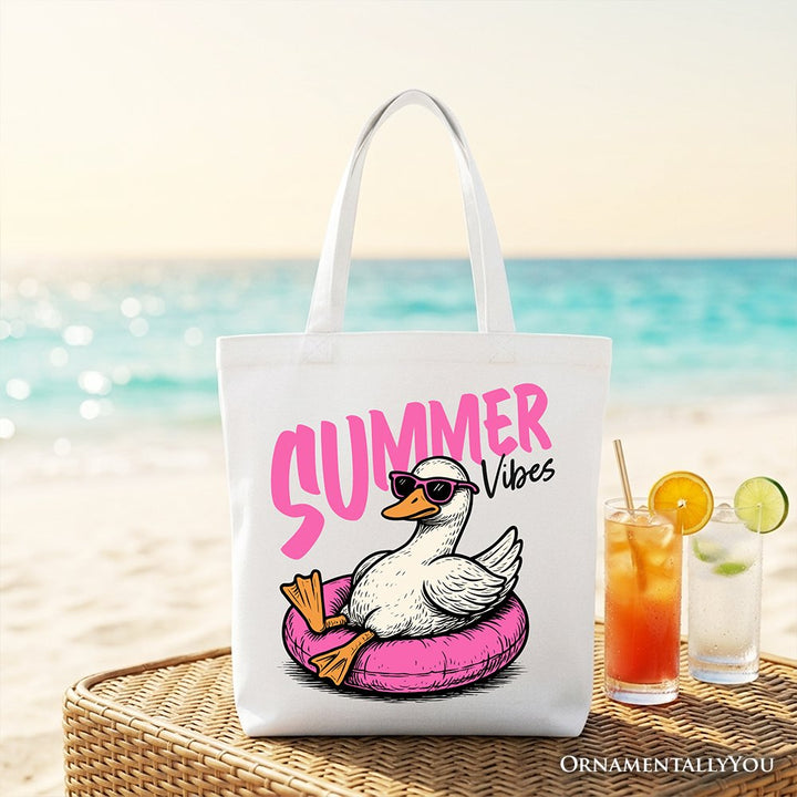 Summer Vibes Goose Tote Bag, Funny Beach Vacation Gift Shopper Tote Bag OrnamentallyYou White 