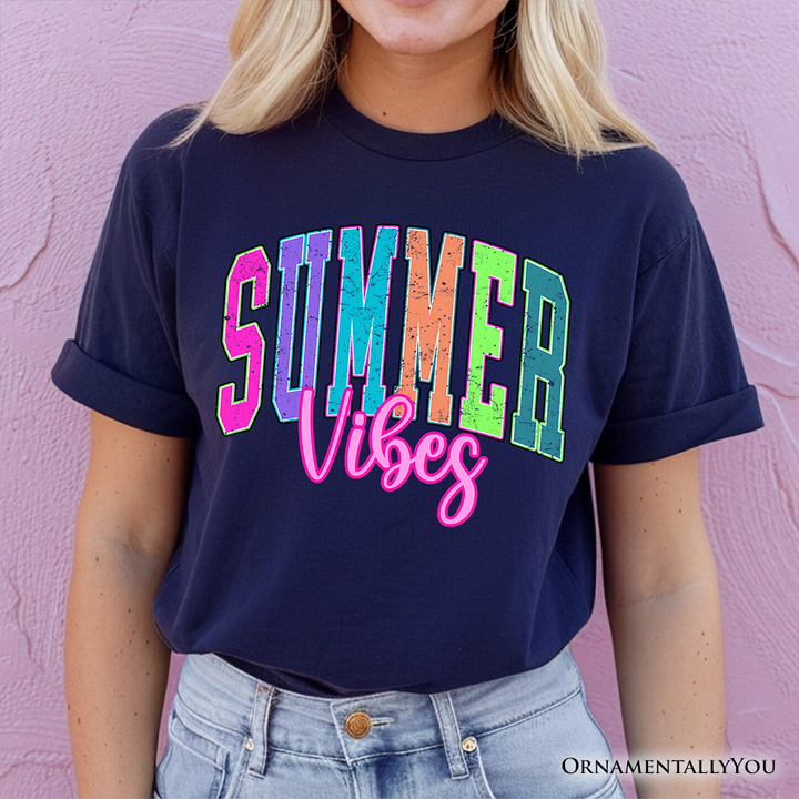 Summer Vibes Neon Varsity T-Shirt, Retro Beach Tee
