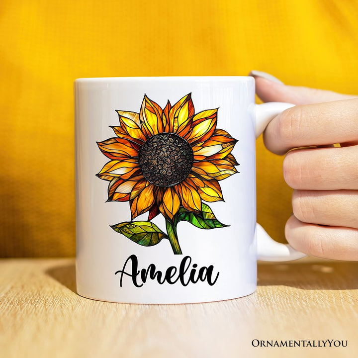 Sunflower Stained Glass Personalized Mug, Sunshine in Life Custom Name Gift Personalized Ceramic Mug OrnamentallyYou 