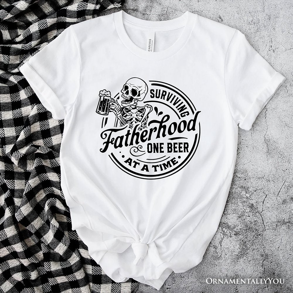 Surviving Fatherhood Skeleton Beer T-Shirt, White Vintage Tee for Tired and Hilarious Dads T-Shirts OrnamentallyYou White XS 