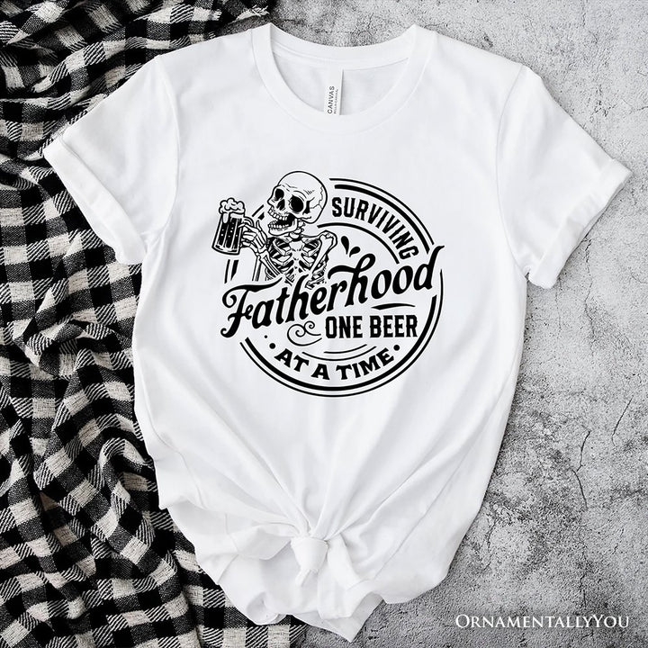 Surviving Fatherhood Skeleton Beer T-Shirt, White Vintage Tee for Tired and Hilarious Dads T-Shirts OrnamentallyYou White XS 