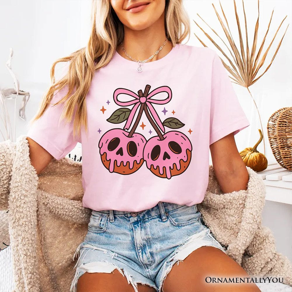 Sweet and Spooky Poison Cherries Halloween T-Shirt, Coquette Skulls Tee T-Shirts OrnamentallyYou 
