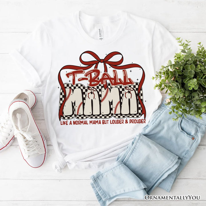 T-Ball Mama Coquette Red Bow T-Shirt, Retro White and Natural Tee for Proud Sports Moms T-Shirts OrnamentallyYou White XS 